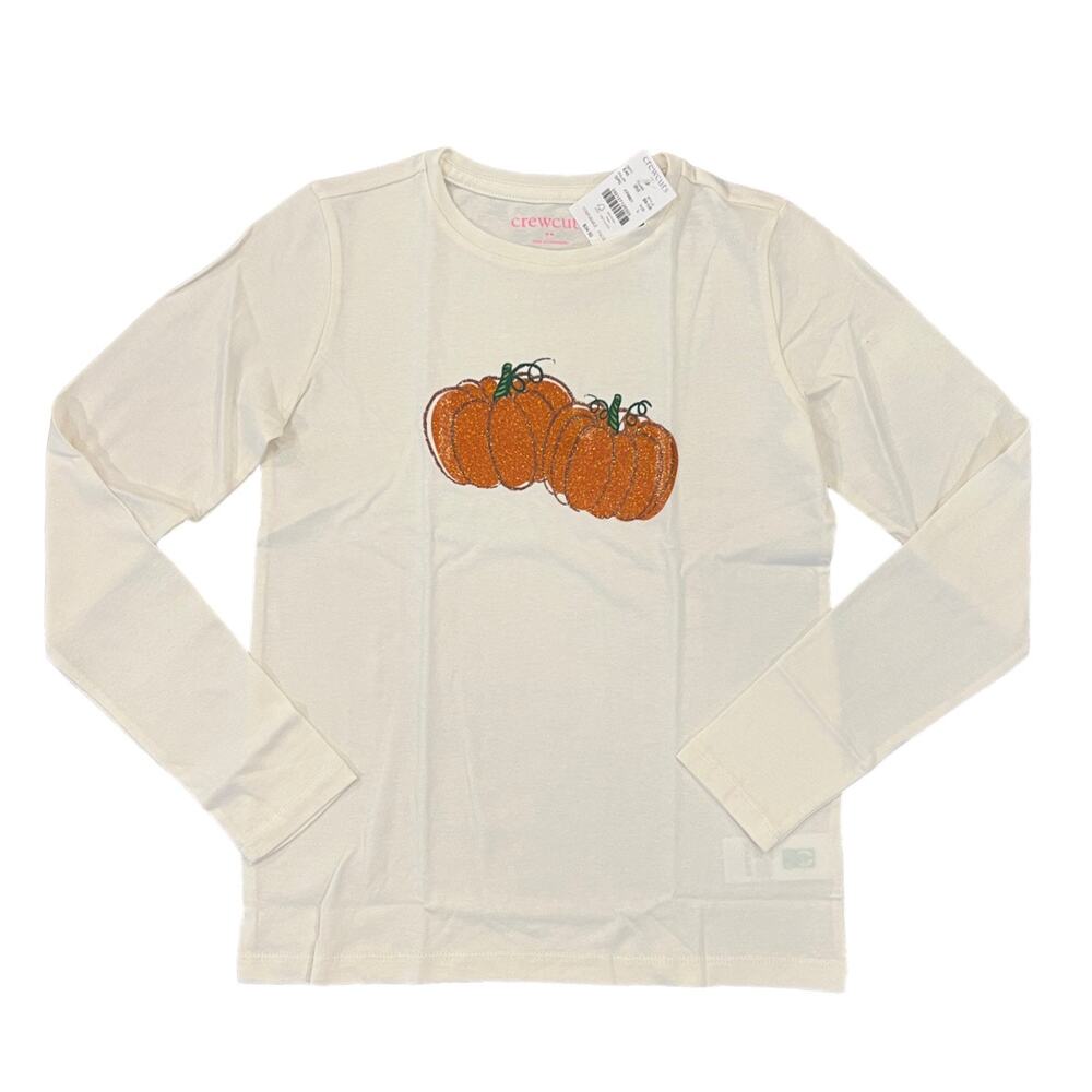 NWT J. Crew Girls' Ivory Glitter pumpkin Halloween Fall Graphic Tee